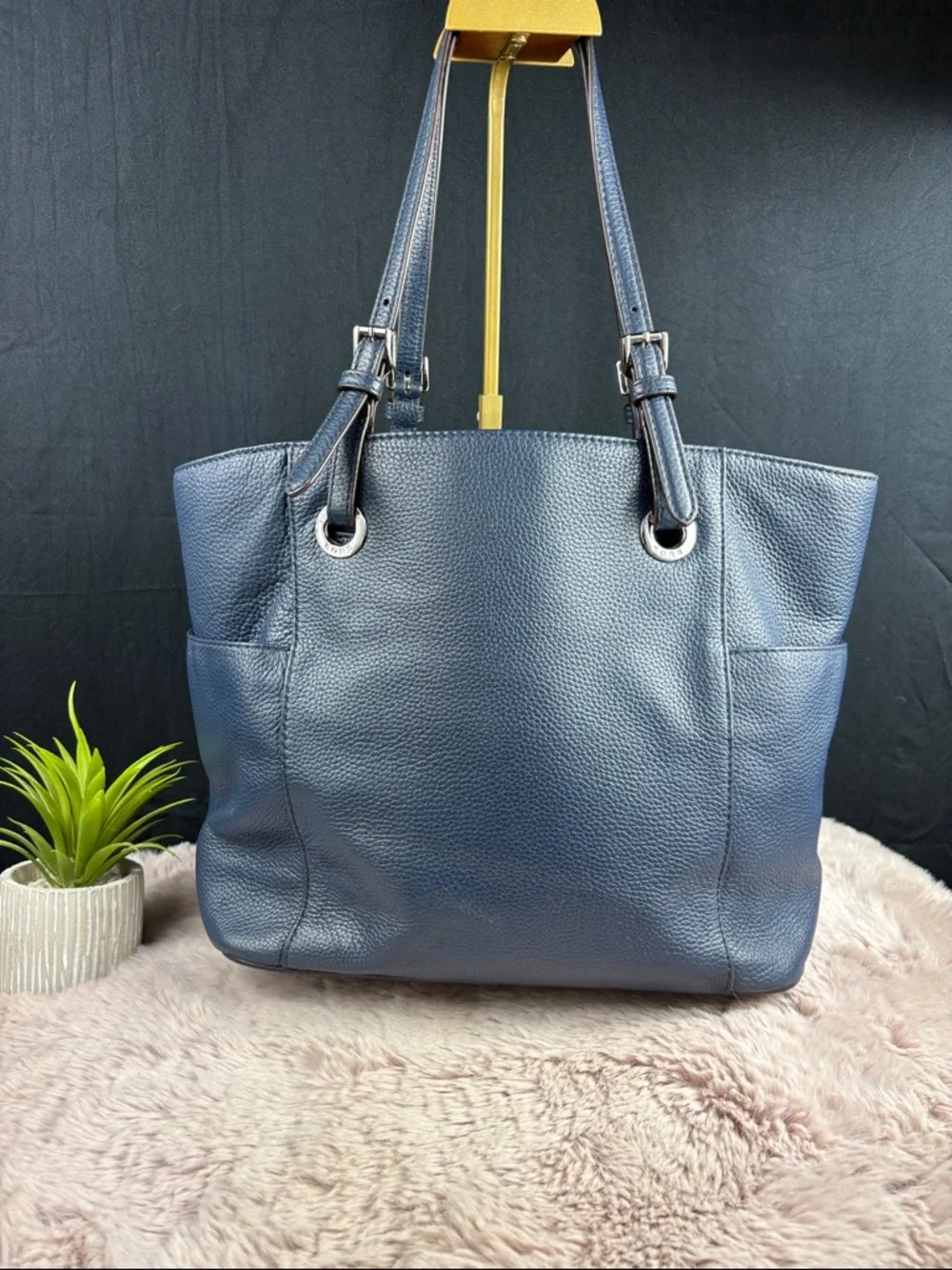 Michael Kors Bedford Large N/S Tote - Navy Pebbled Leather Shoulder Bag
